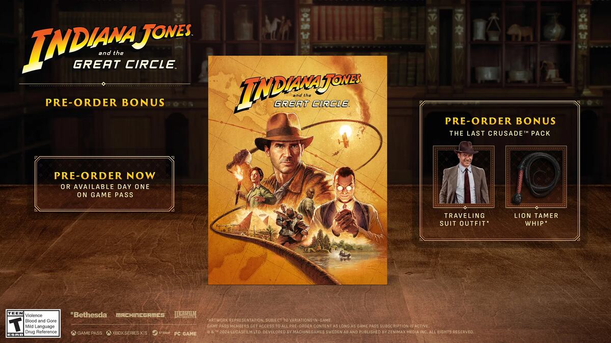 Indiana Jones and the Great Circle pre-order bonus: pre-order details graphic.