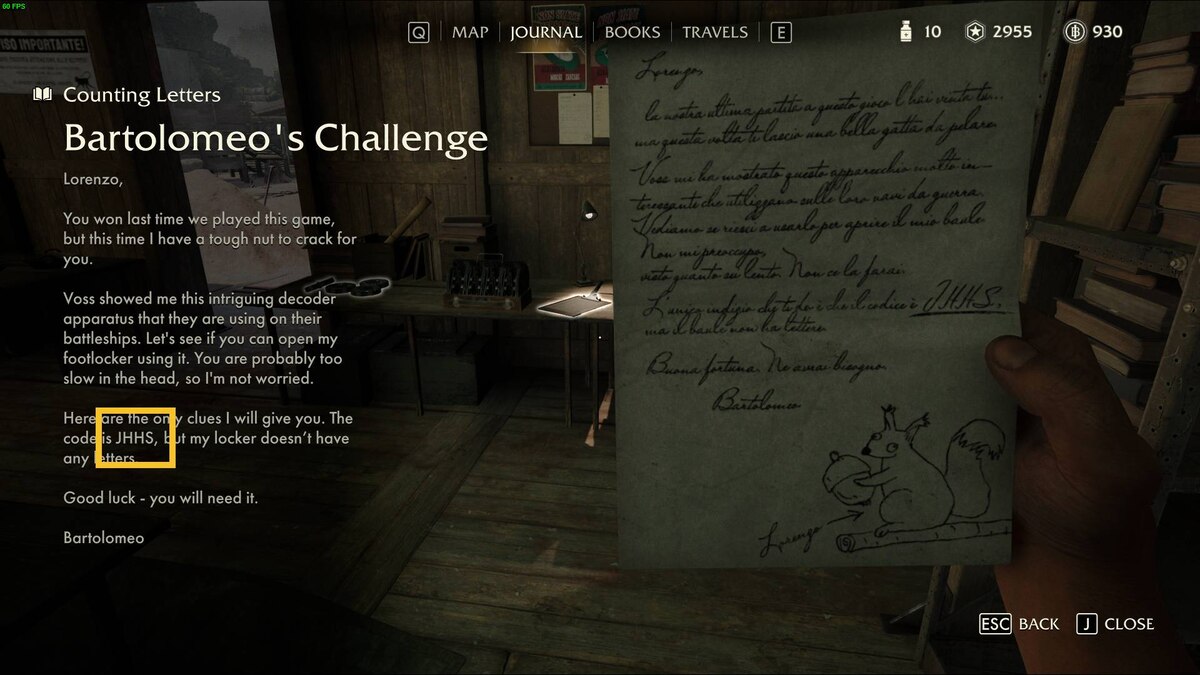 Indiana Jones and the Great Circle Counting Letters: cipher document.