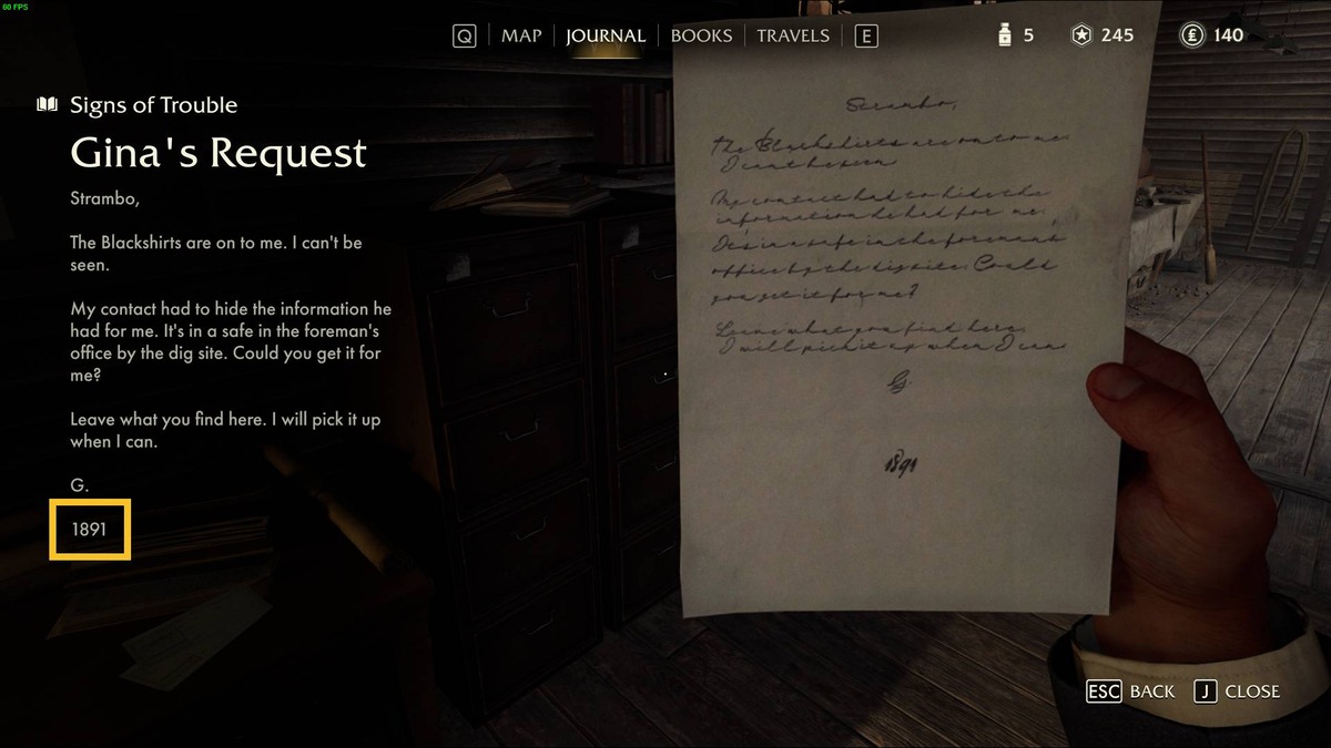 Indiana Jones and the Great Circle Excavation Site safe code: Gina's note.