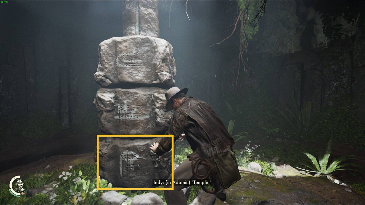 Indiana Jones and the Great Circle Lost in the Past Prayer Wheel Puzzle: Indy pushing blocks on the Prayer Wheel.