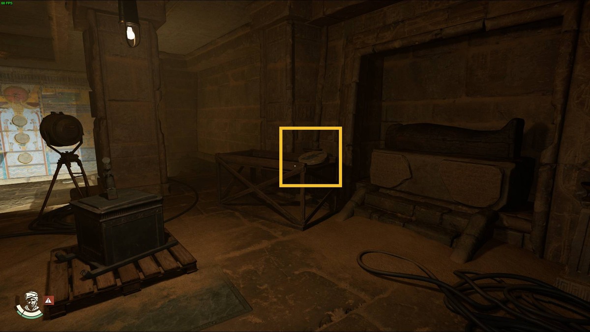 Indiana Jones and the Great Circle Secret of the Queen Mother mural puzzle: Egyptian painting in a chamber.