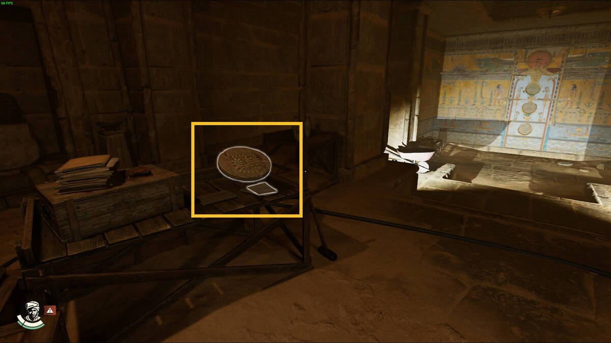 Indiana Jones and the Great Circle Secret of the Queen Mother mural puzzle: Egyptian painting in a chamber.