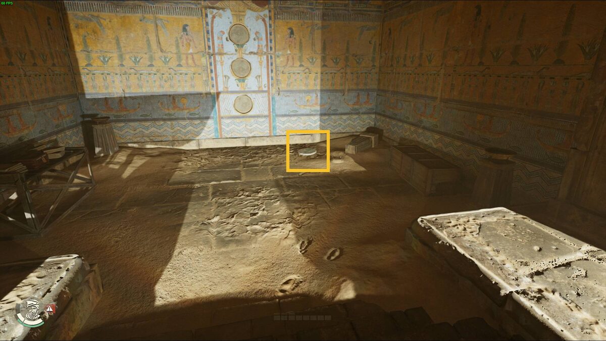 Indiana Jones and the Great Circle Secret of the Queen Mother mural puzzle: Egyptian painting in a chamber.