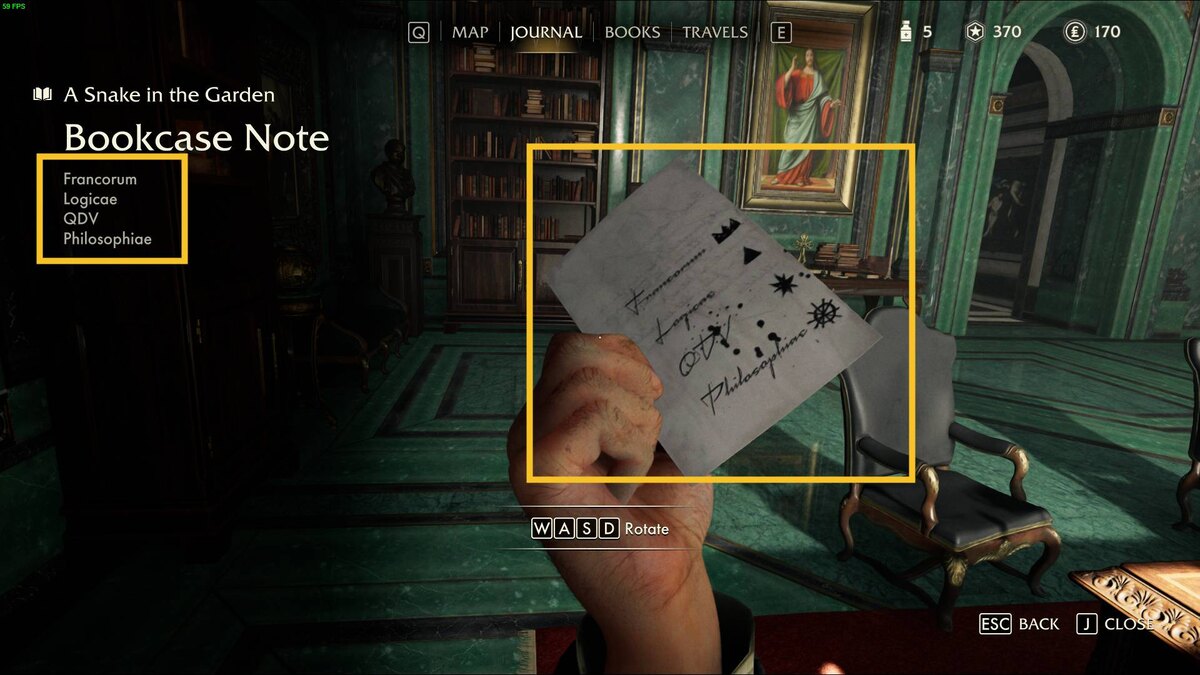 Indiana Jones and the Great Circle Snake in the Garden bookcase puzzle: Father Ventura's office.