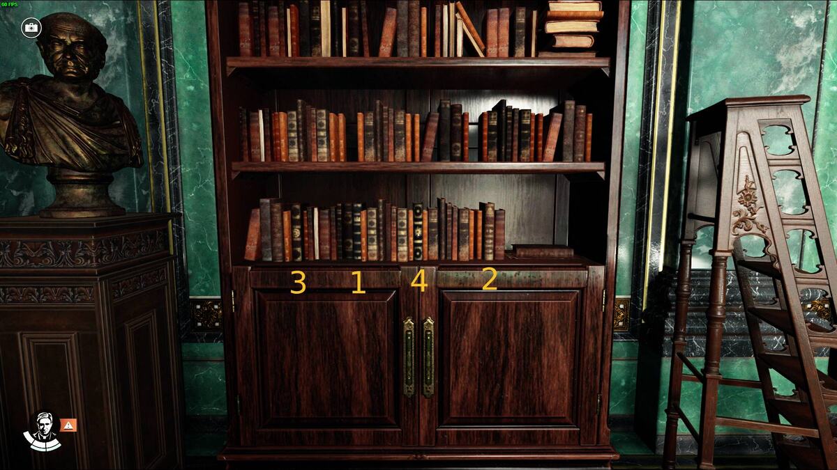 Indiana Jones and the Great Circle Snake in the Garden bookcase puzzle: Father Ventura's office.