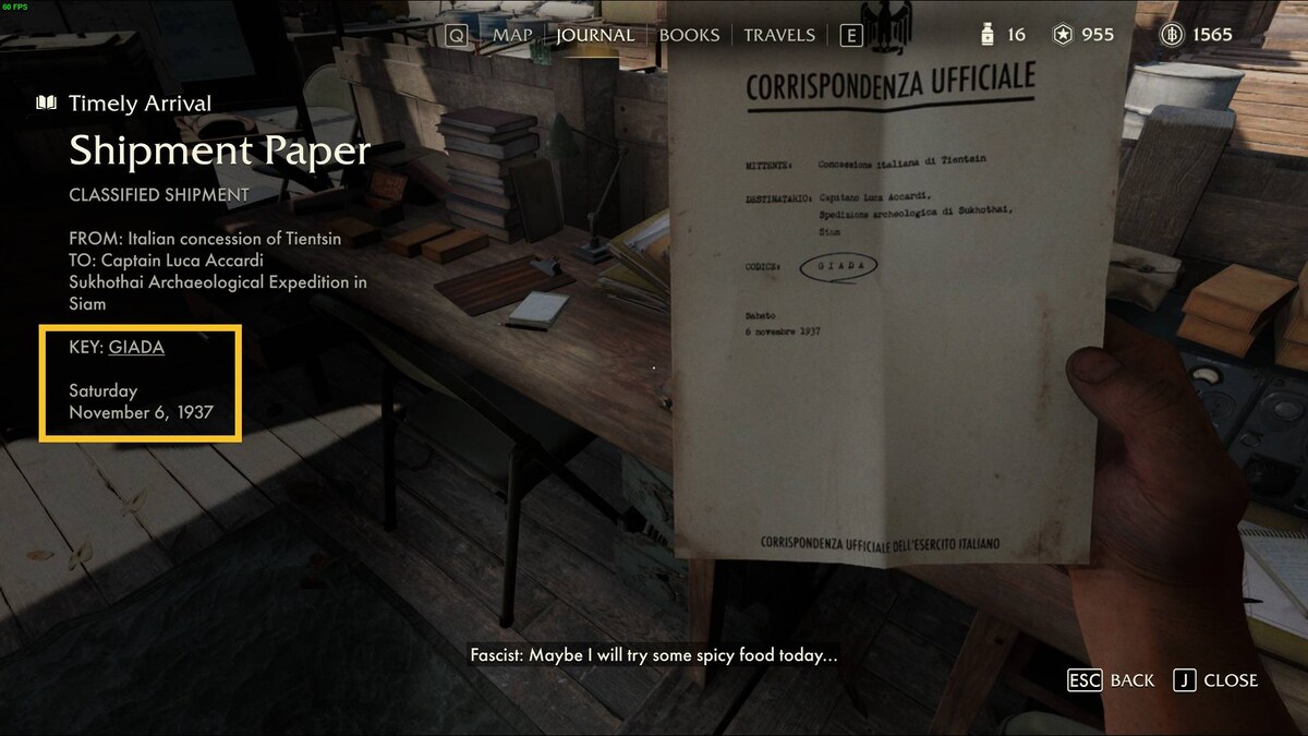 Indiana Jones and the Great Circle Timely Arrival chest code: journal documents..