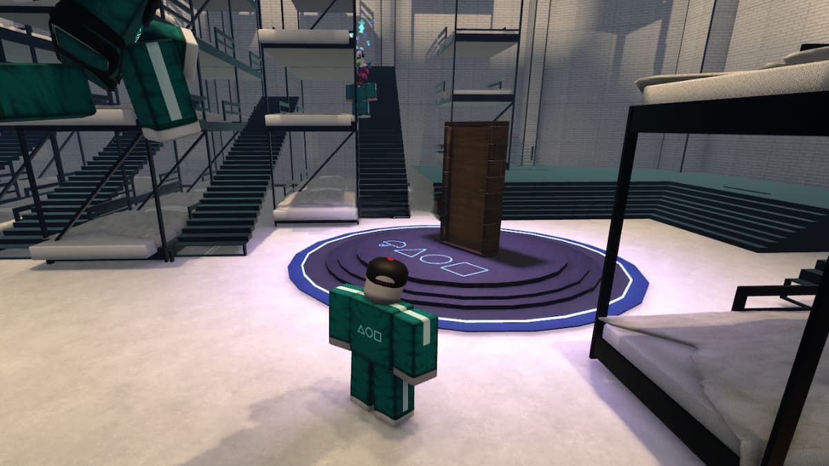 A Roblox character in Ink Game, standing in front of the door leading to the AFK World.