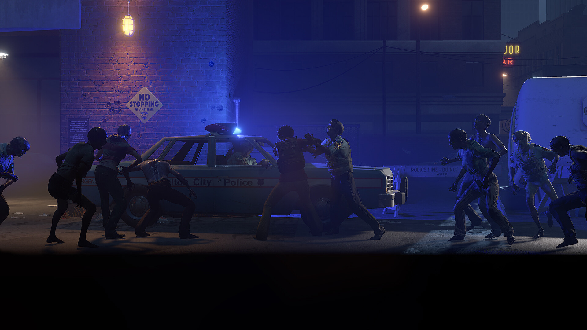 In the Dead: Our Darkest Days: zombies attacking next to a taxi.