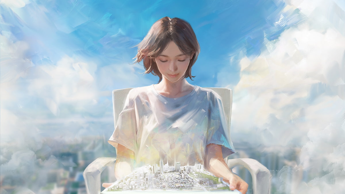 Image of a Zoi looking over a model of a city in the game inZOI.