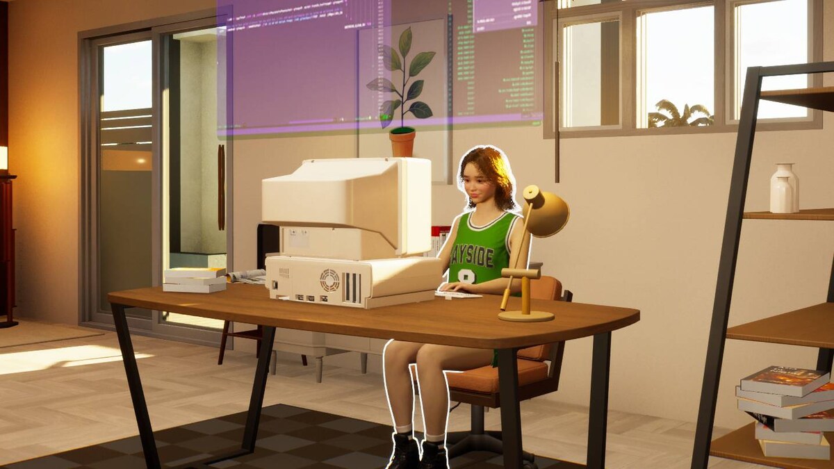 inZOI jobs careers list: Zoi working at a computer.