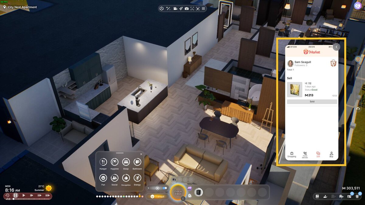 inZOI money: Zoi apartment.