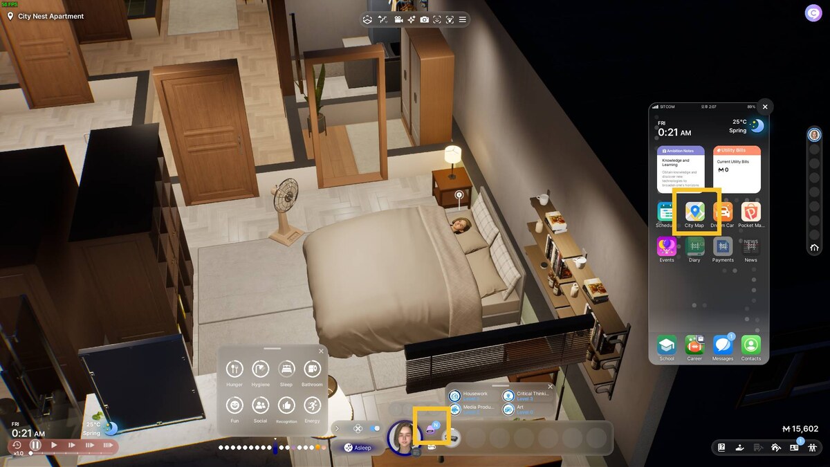 inZOI how to move house: smartphone menu.