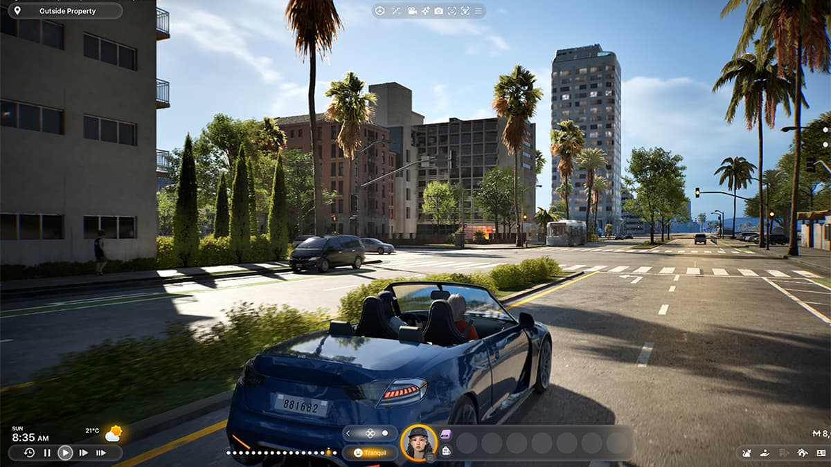 IMage of players driving a car around the city in inZOI.