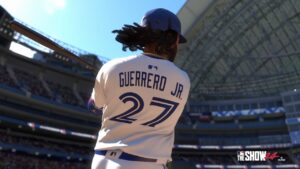 Is MLB The Show 24 down: The back of Vladimir Guerrero Jr. while batting