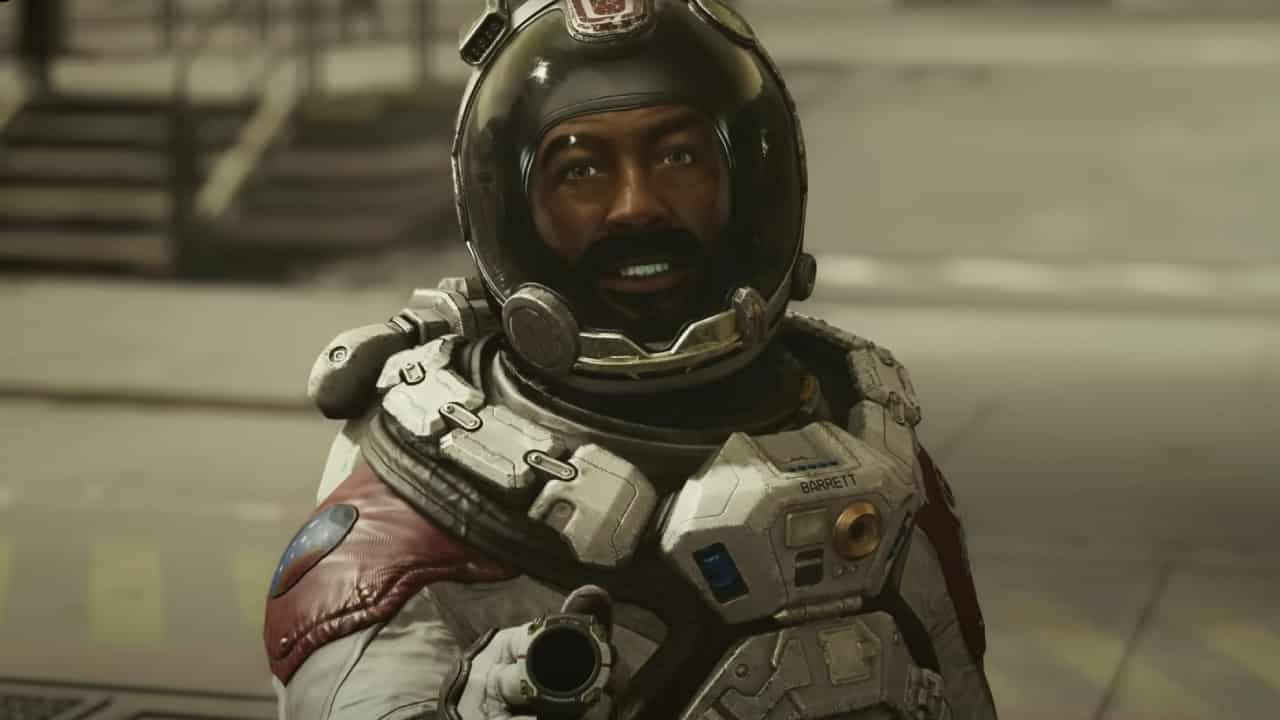 Starfield on Game Pass: A space explorer offers a watch to the player. spacesuit designs