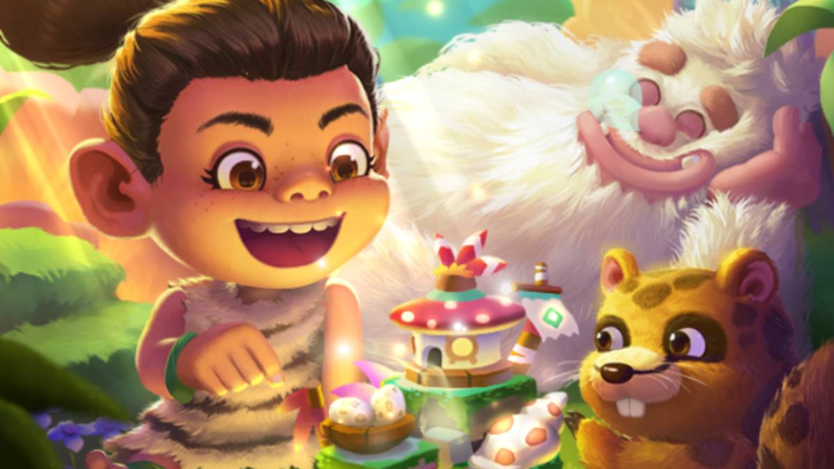 Island King free spins and coins links: girl and critter having a tea party.