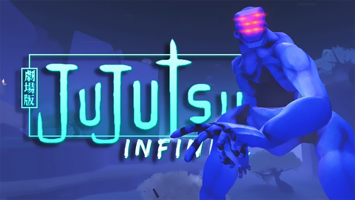 Cover image for Jujutsu Infinite on Roblox, showing a blue monster with red glowing eyes, along with the game's logo.