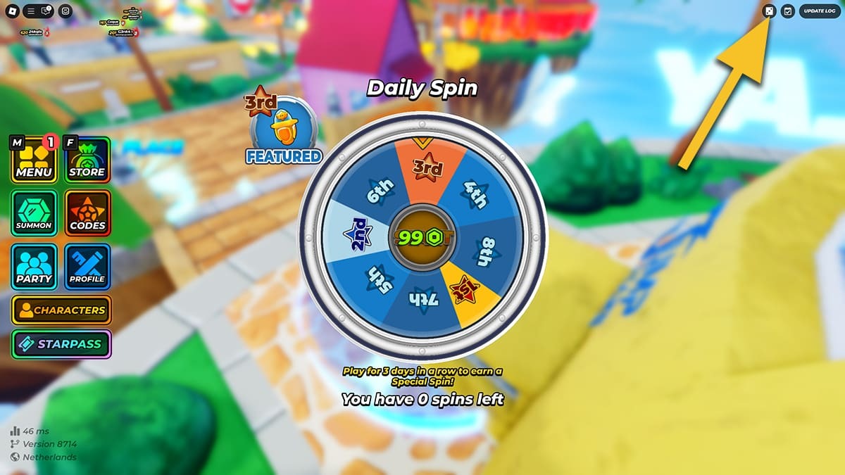 A yellow arrow points at a die icon in the top right corner in Jump Stars. The Daily Spin wheel is displayed in the centre of the screen.