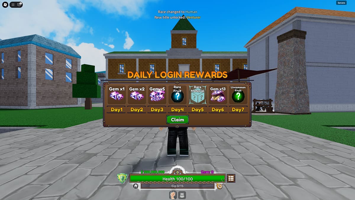 Image of the daily login rewards screen in King Legacy on Roblox.