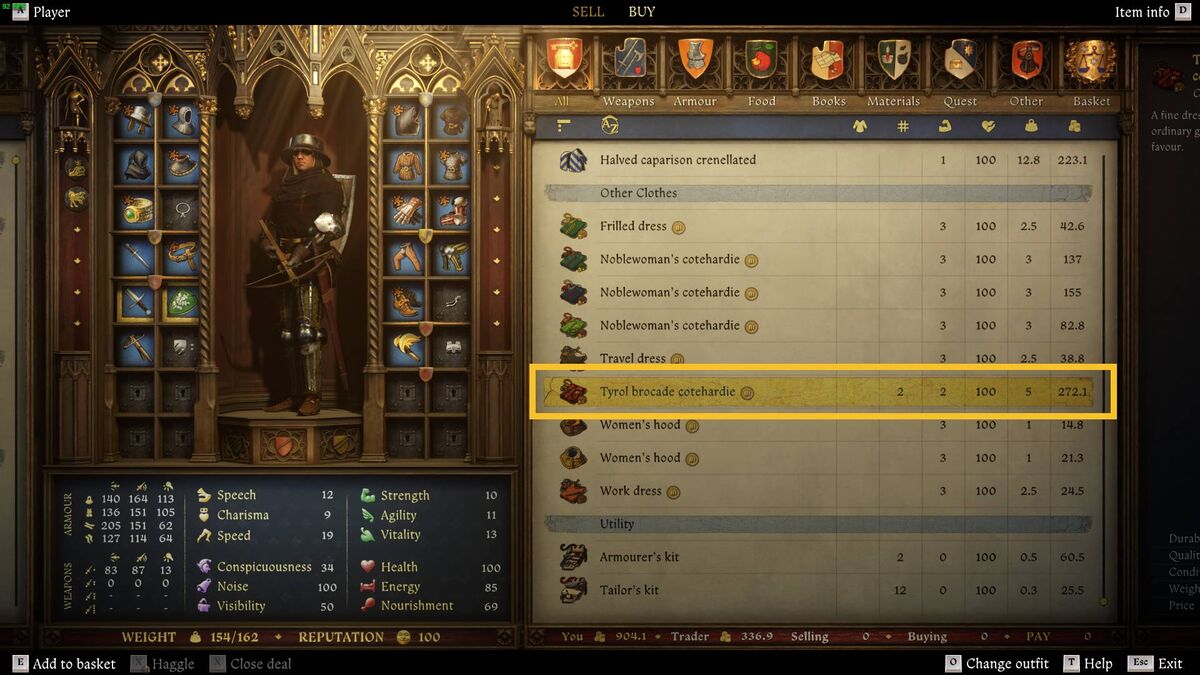 Kingdom Come Deliverance 2: trader inventory.
