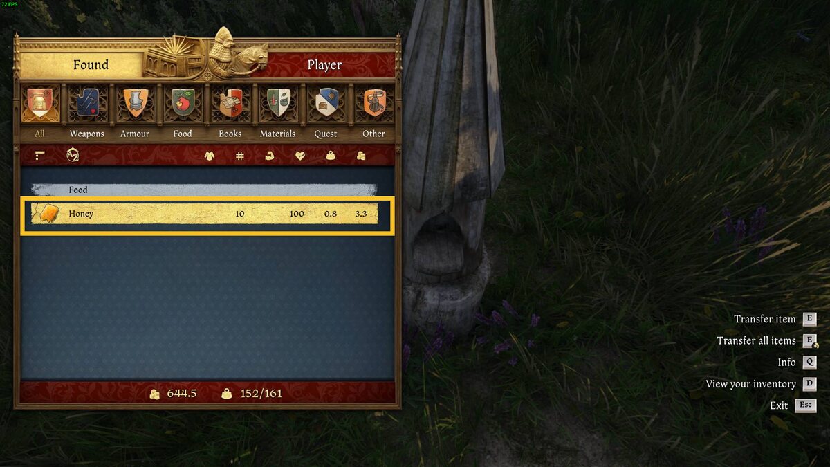 Kingdom Come Deliverance 2 honey: beehive menu.