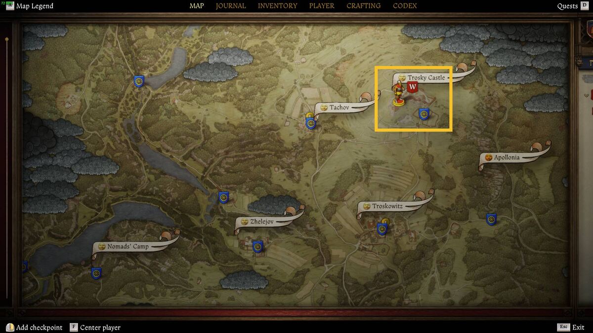 Kingdom Come Deliverance 2 Knight's Sword recipe: map of Trosky.