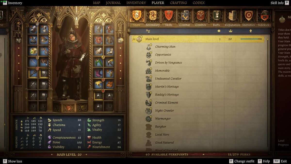 Kingdom Come Deliverance 2 reset perks: player inventory.