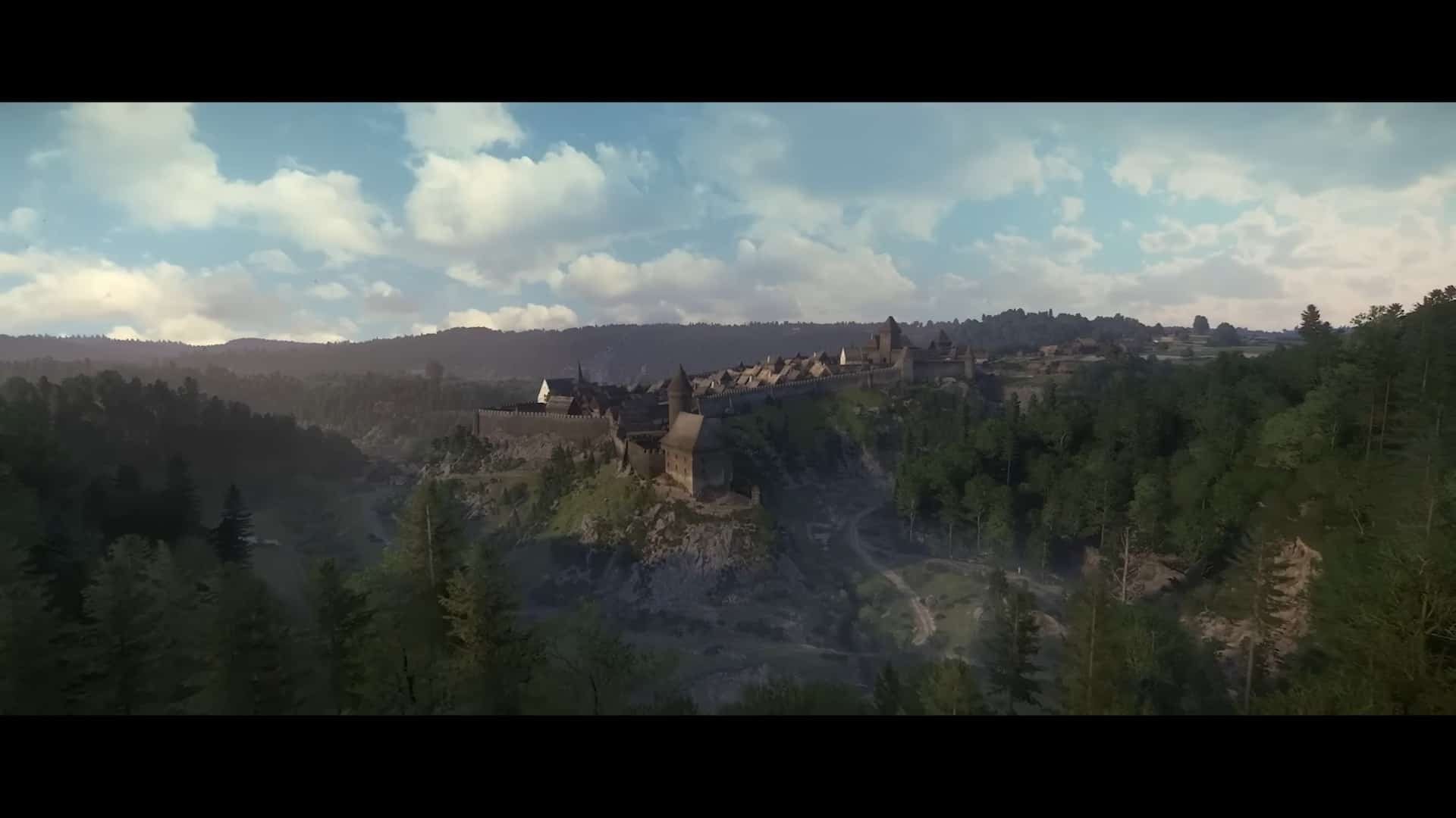 Kingdom Come Deliverance cheats: A castle and town in the middle of forest.