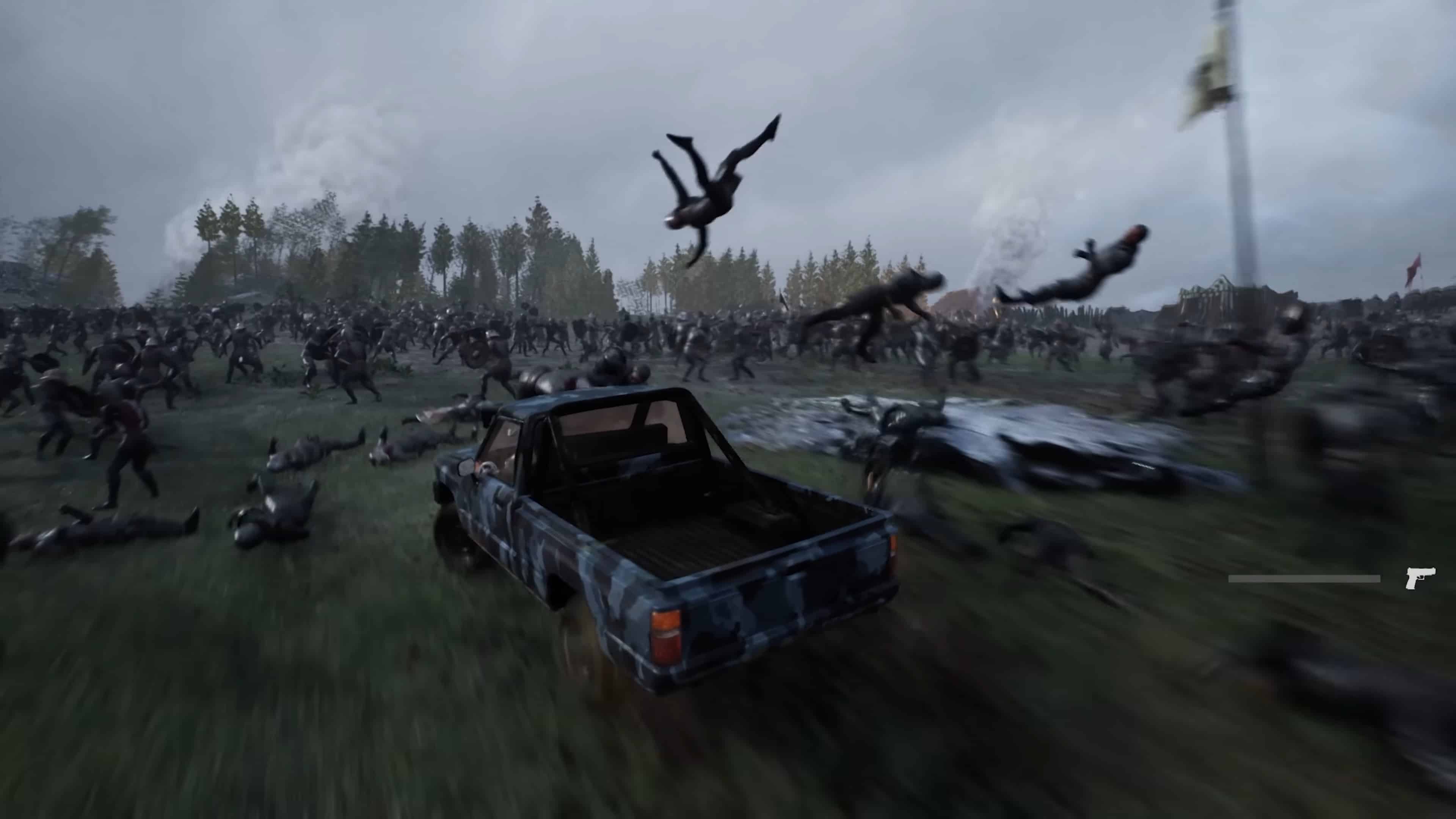Kingmakers release date estimate: A truck driving across a medieval battlefield.