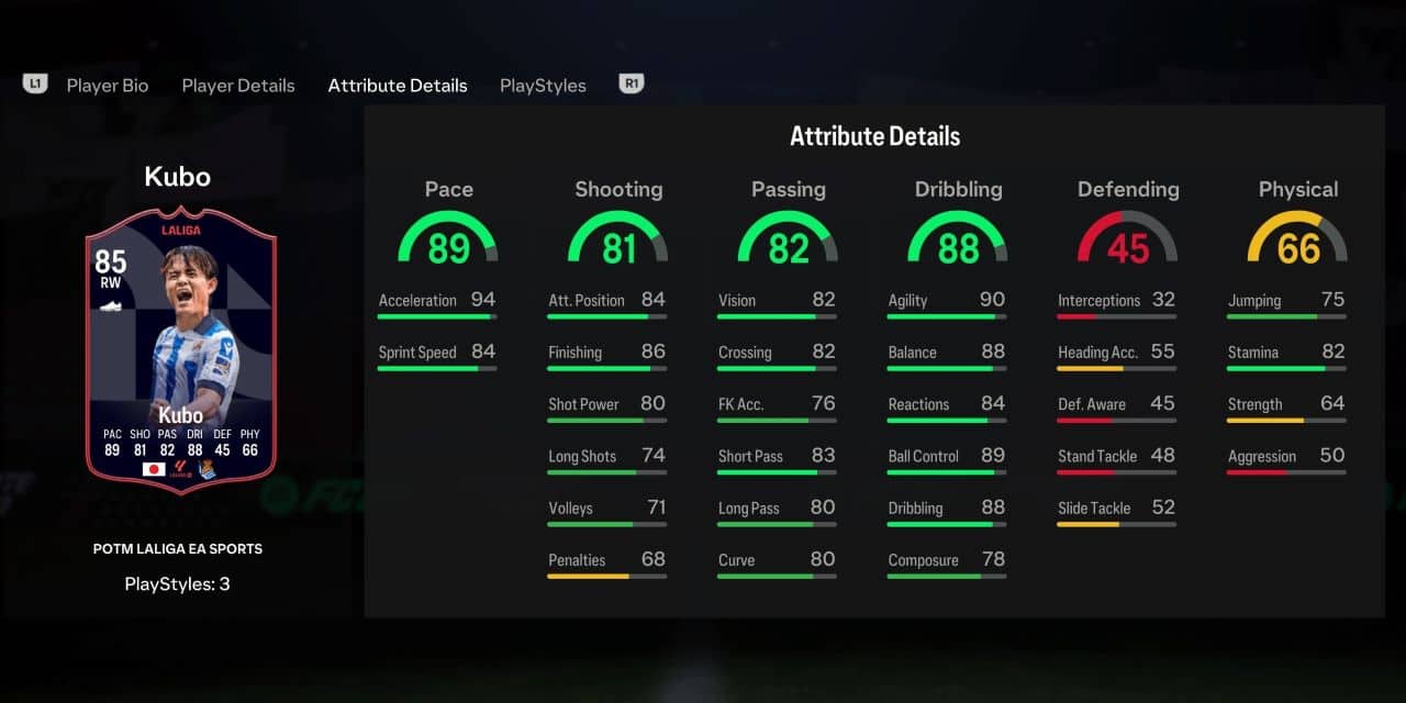 kubo potm player profile fc 24