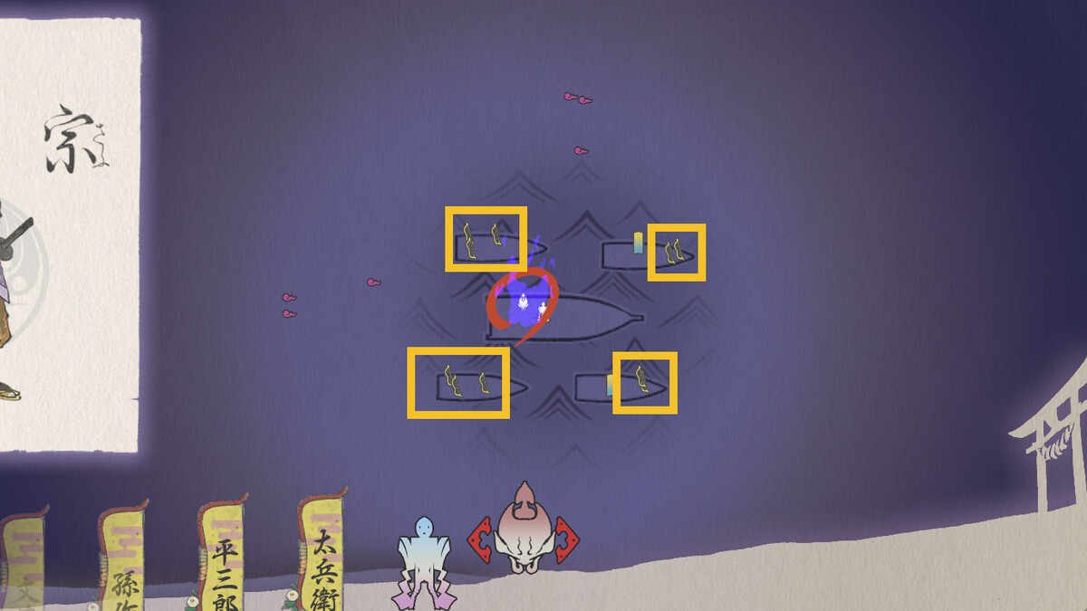 Kunitsu-Gami Path of the Goddess Yuminari Lake: archer positions on map.