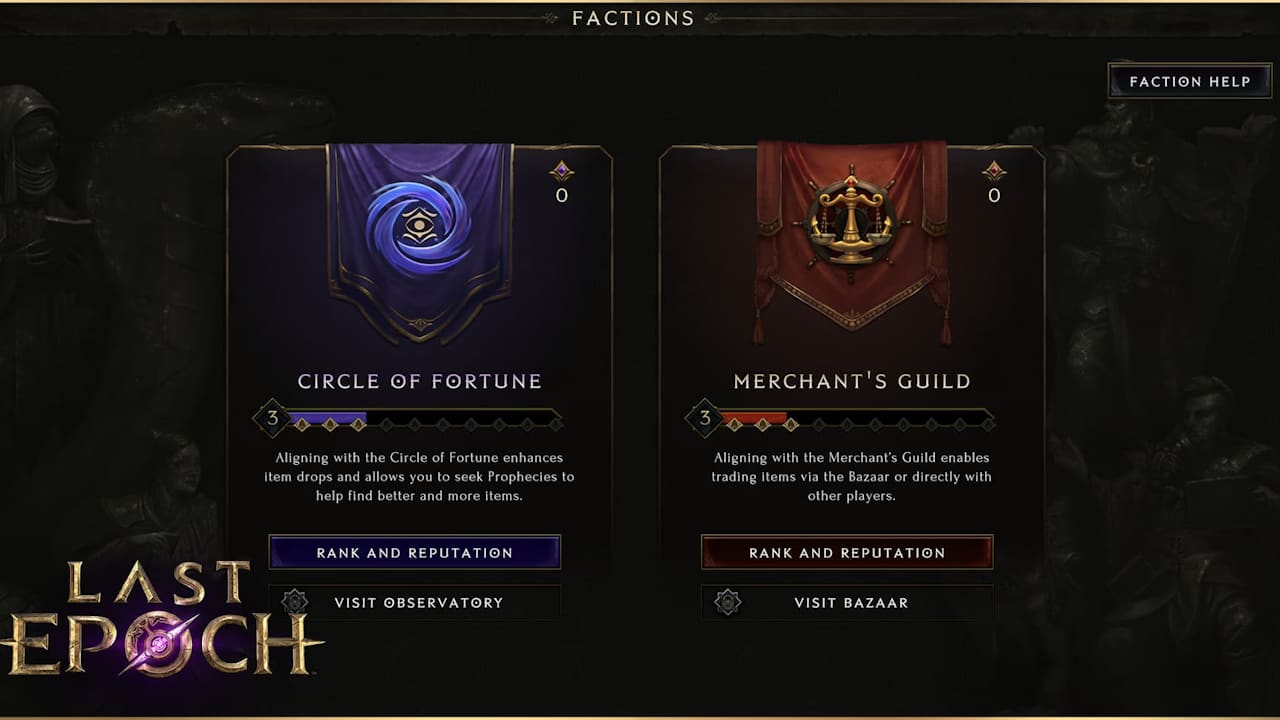 The two item factions in Last Epoch