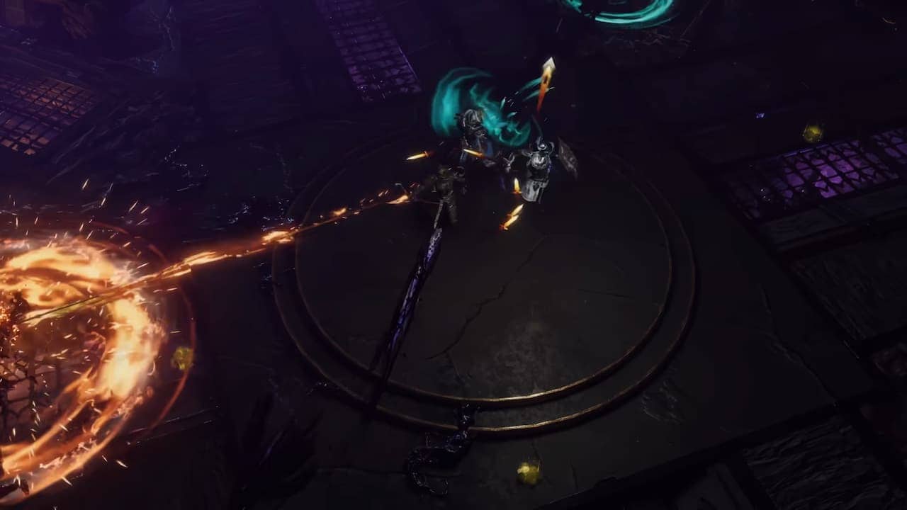 Three players fight together in a dungeon in Last Epoch