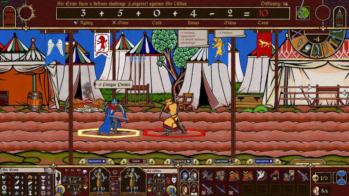 Legends of the Round table demo: tapestry-like illuminated manuscript depicting two fighting knights.