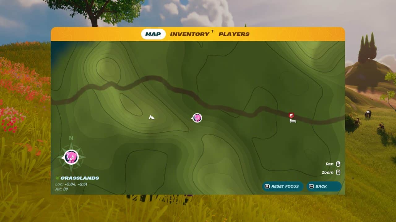 A screenshot of a map showing the location of marble in the LEGO Fortnite Survival World.