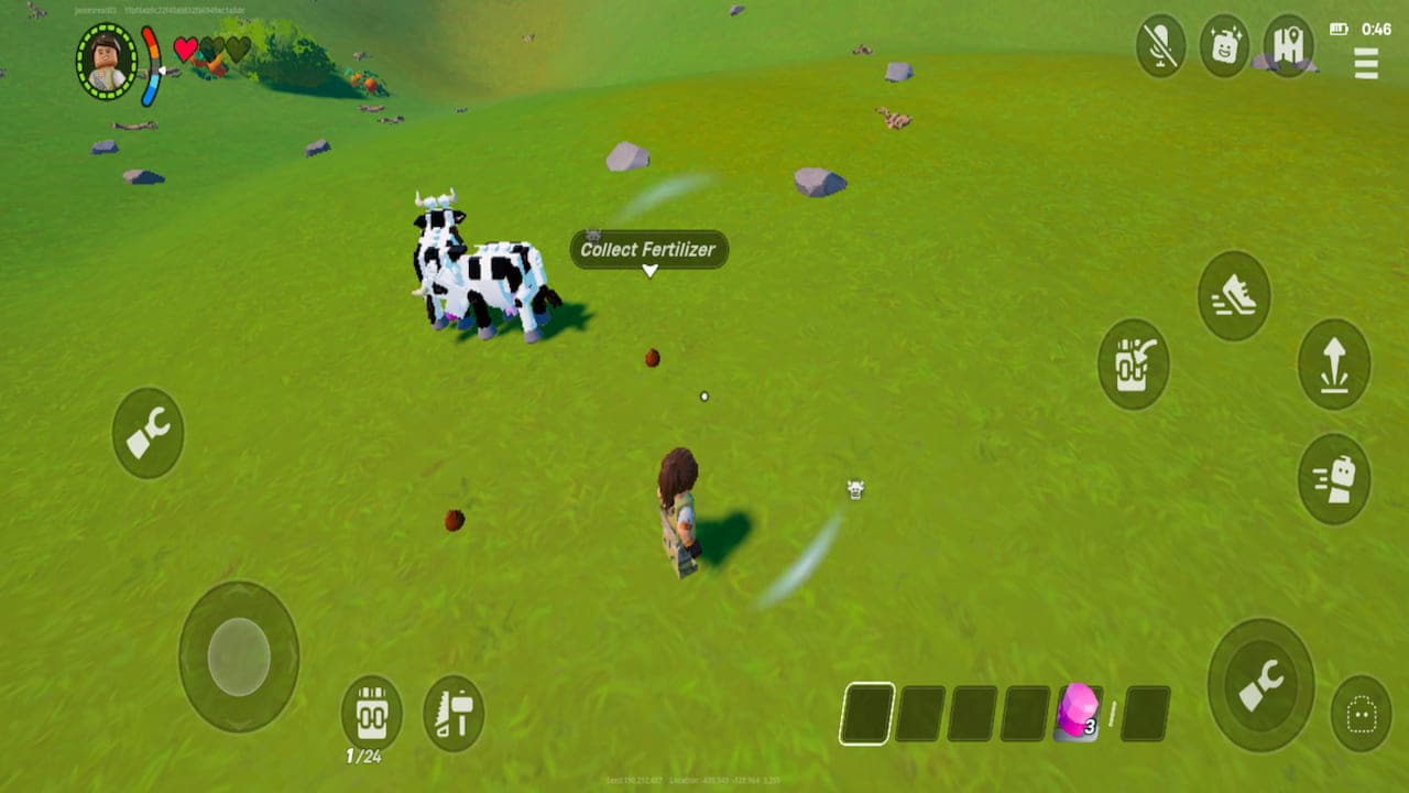 a player collecting fertilizer from a herd of cows in LEGO fortnite