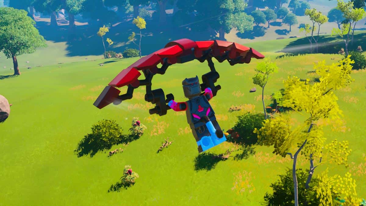 A screenshot of a video game showing a man flying a parachute using a launch pad.