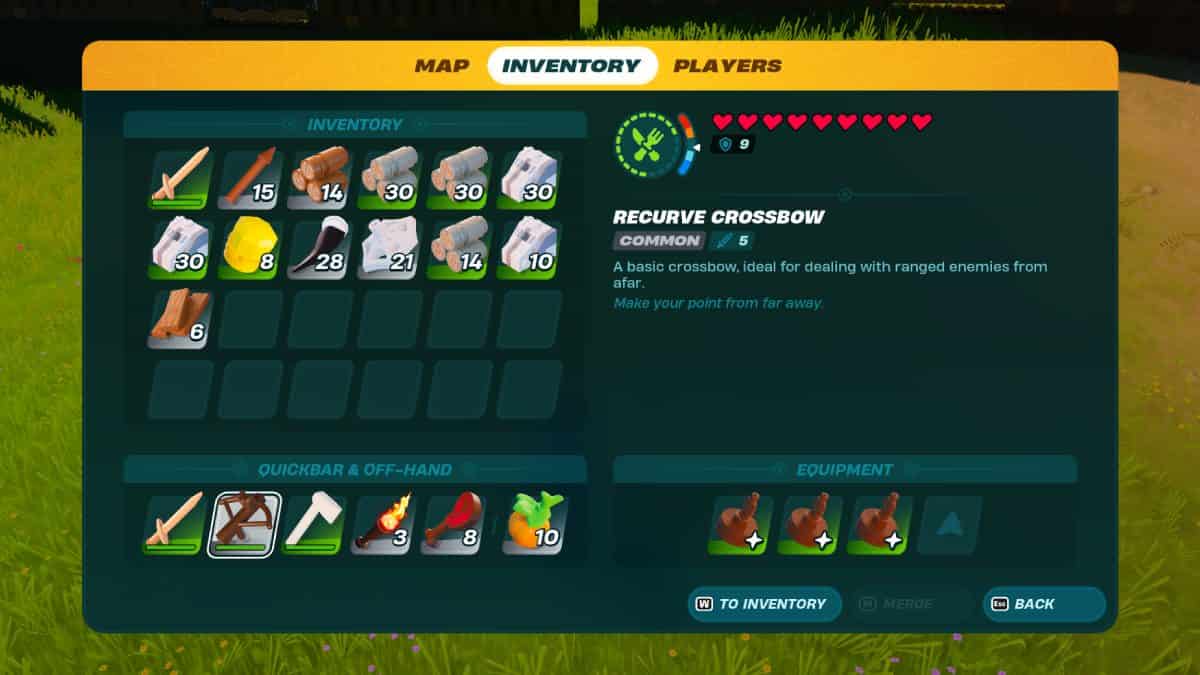 A screenshot of the items in the game demonstrating a simple trick to repair them in LEGO Fortnite.
