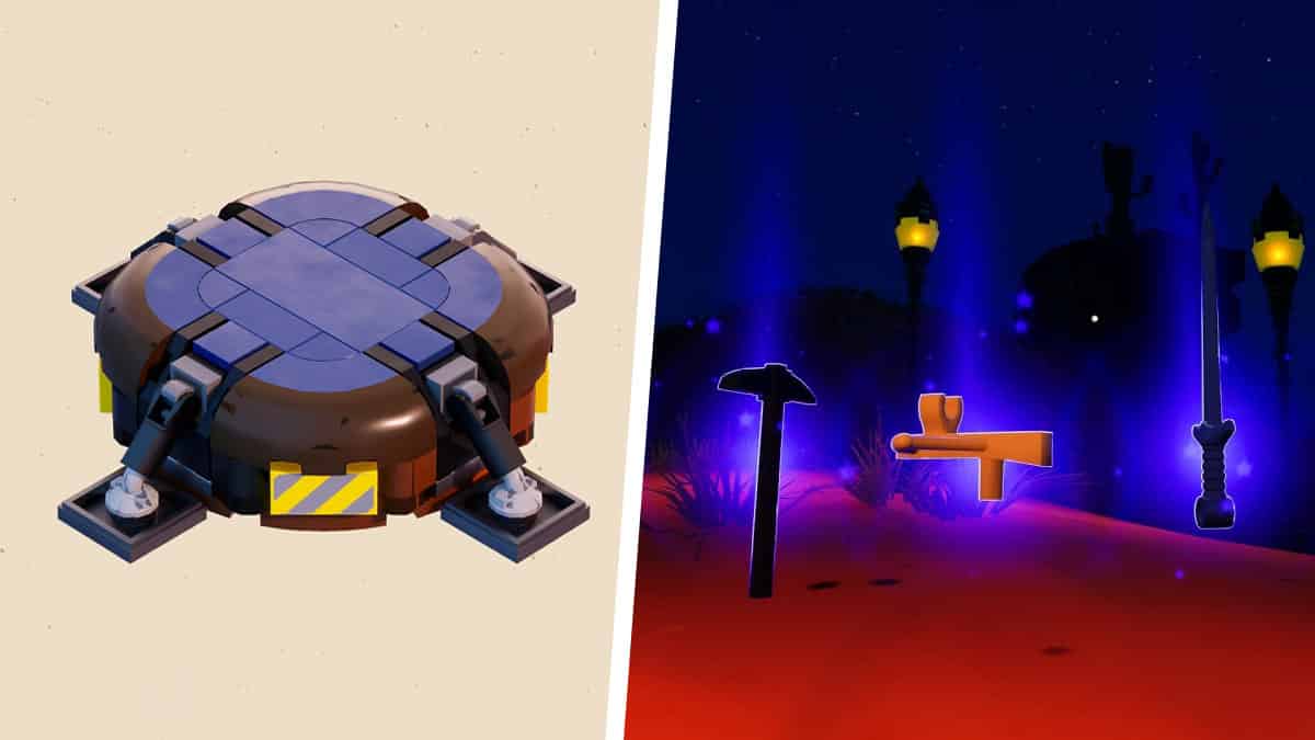 A screenshot of a video game and a screenshot of a video game showcasing the latest Lego Fortnite patch notes.