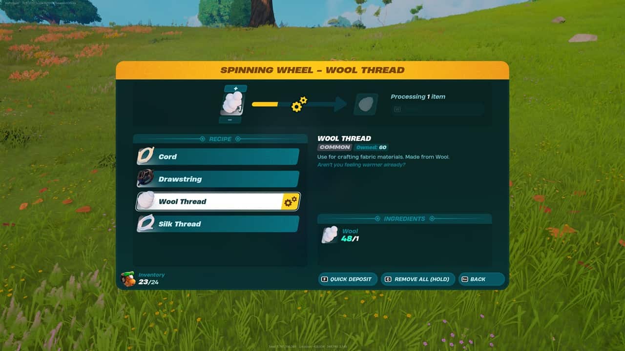 LEGO Fortnite wool fabric - An image of the Spinning Wheel menu in the game. Image captured by VideoGamer.