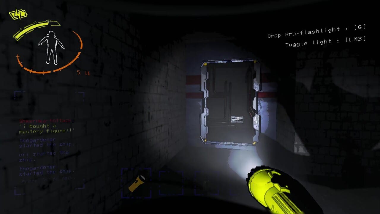 How to open doors in Lethal Company: A player shining a flashlight into an opened secure door.