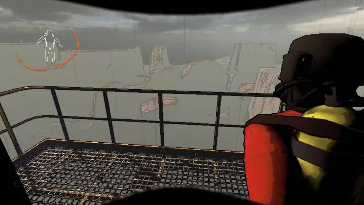 Lethal Company update plans: A player standing on the edge of a ship as it lands on Experimentation.