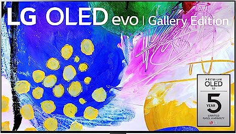 A LG G2 OLED EVO TV with a painting on it.