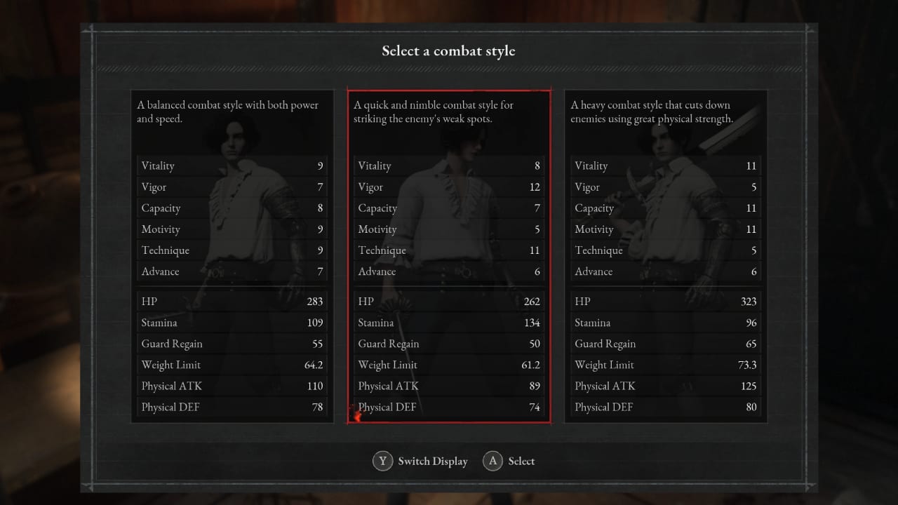 Lies of P best starting class: The path choice menu switched to show stat details.