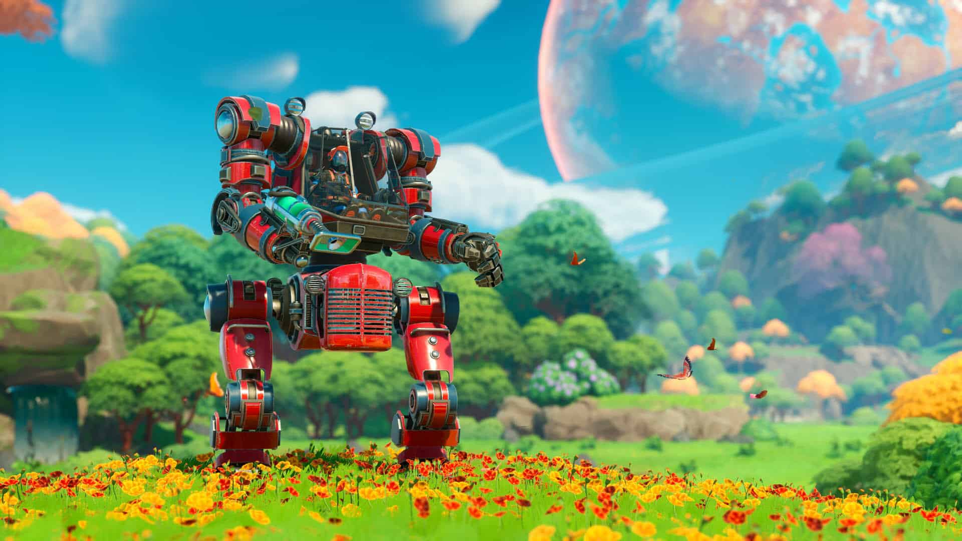 Lightyear Frontier release date - an image of the mech looking over crops.