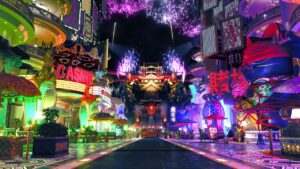 Like a Dragon Gaiden Game Pass: An image of a flashy city from the game.