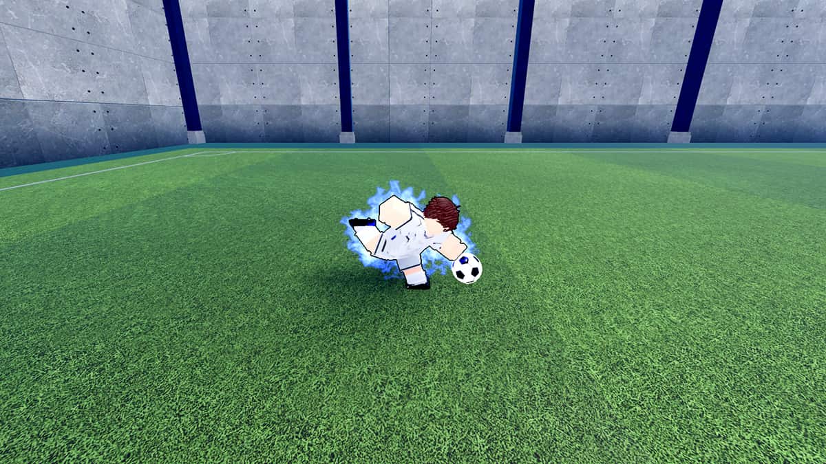 Image of the player winding up for a strong kick with Flow engaged in LockOver on Roblox.