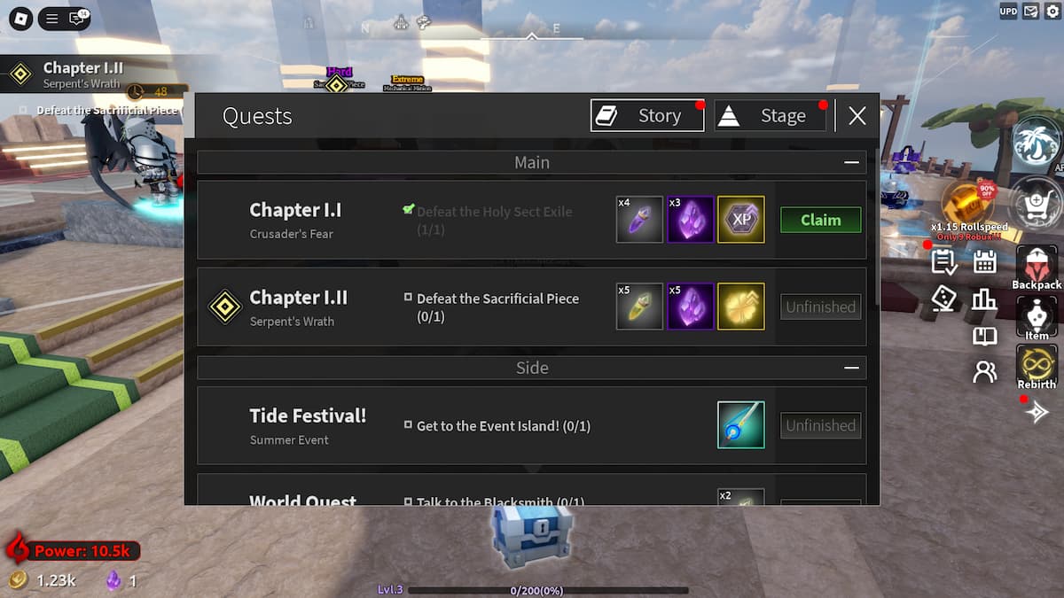 The Quests window in Lootify, showing all the active quests and their rewards.