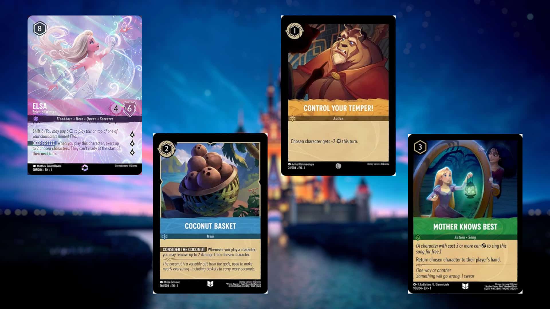 Picture of different card types in Disney Lorcana