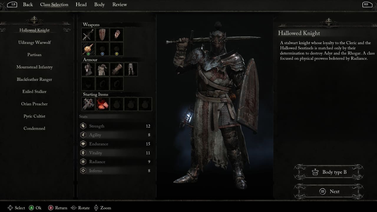 Lords of the Fallen best class and all starting classes explained: The Hallowed Knight Class.